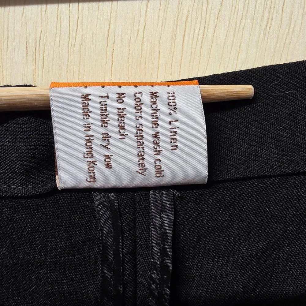 Fridaze Black 100% Linen Straight‎ Leg Elastic Waist Crop Pants Large Hong Kong